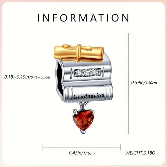 Sterling Silver Diploma Graduation Charm Diploma w/ Book - Picture 3 of 3